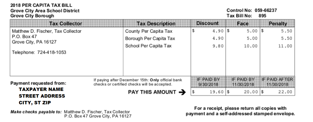 Per Capita Tax Bill